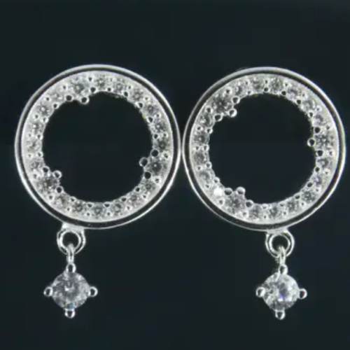 Brinco Prata 925 Círculo com Zircônias e Pêndulo