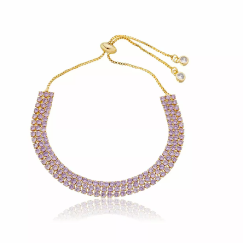 Pulseira Riviera Tripla Cravação em Zircônia e Fecho Shambala